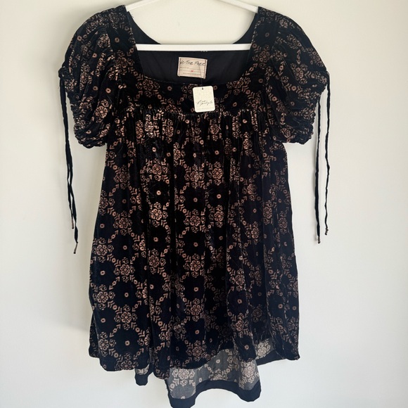 Free People Dresses & Skirts - Free People We The Free Black Velvet Floral Babydoll Mini Dress NWT Medium